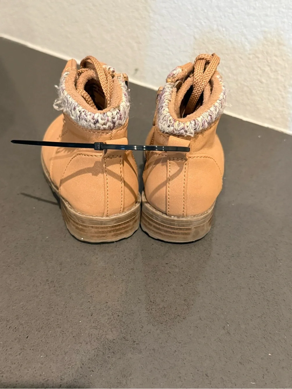 Cat & Jack Tan Lace-Up Ankle Boots with Knit Collar